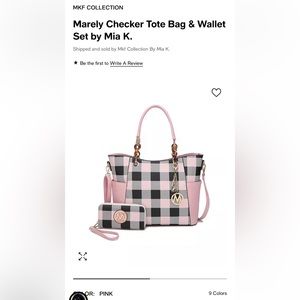 Marely Checker Tote Bag & Wallet Set by Mia K.